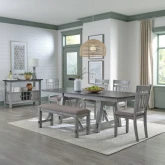 Newport 6 Piece Trestle Dining Set in Gray Wood & Linen