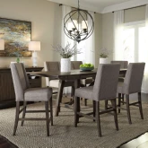Double Bridge 7 Piece Gathering Dining Set in Wood & Grey Linen