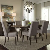 Double Bridge 7 Piece Trestle Dining Set in Wood & Grey Linen