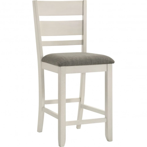 Brook Bay Slat Back Counter Stool in White Wood & Gray Fabric (Set of 2)