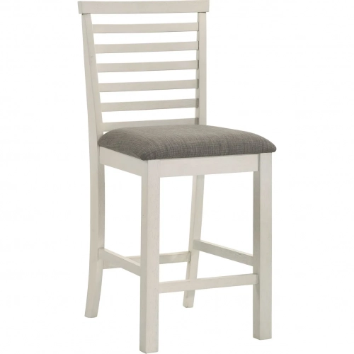 Brook Bay Ladder Back Counter Stool in White Wood & Gray Fabric (Set of 2)