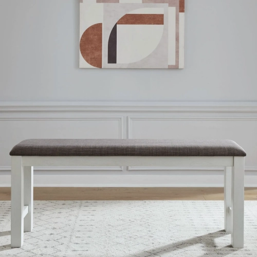 Brook Bay Counter Dining Bench in Textured White Wood & Gray Fabric