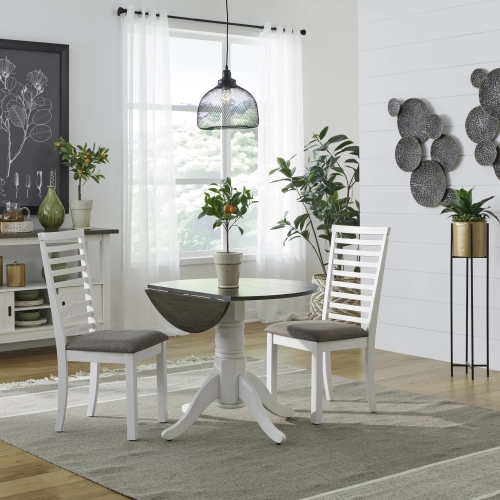 Brook Bay 3 Piece Drop Leaf Dining Set in Textured White & Gray Wood