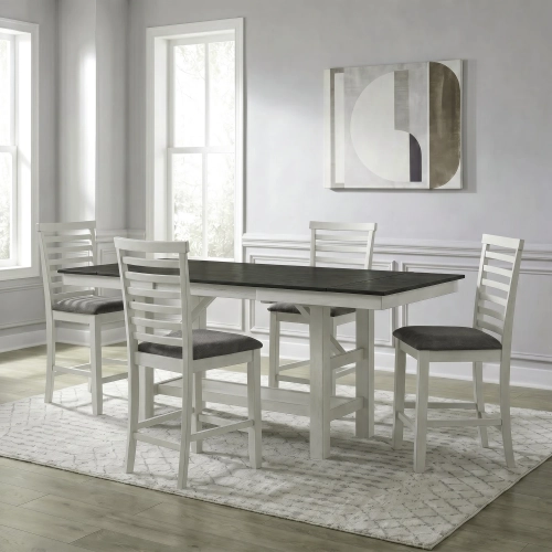 Brook Bay 5 Piece Gathering Height Dining Set in Textured White & Gray Wood