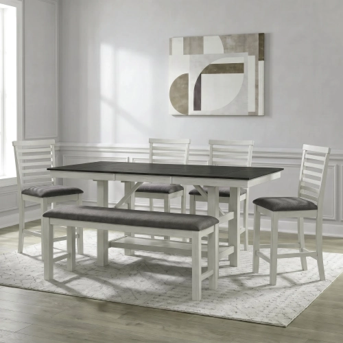 Brook Bay 6 Piece Gathering Height Dining Set in Textured White & Gray Wood