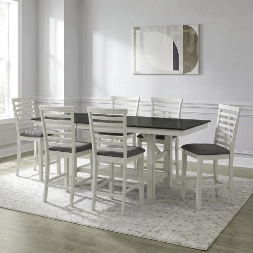 Brook Bay 7 Piece Gathering Height Dining Set in Textured White & Gray Wood