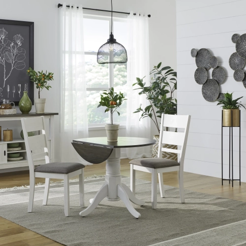 Brook Bay 3 Piece Drop Leaf Table Set in Textured White & Gray Wood