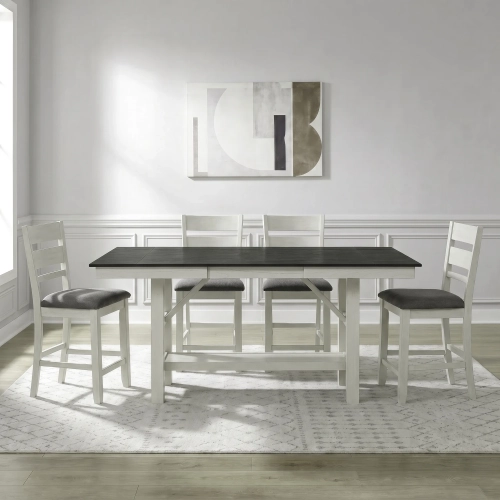 Brook Bay 5 Piece Gathering Height Dining Set in Textured White & Gray Wood