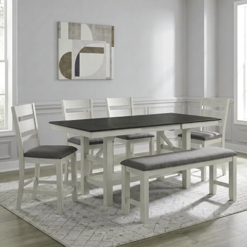 Brook Bay 6 Piece Gathering Height Dining Set in Textured White & Gray Wood