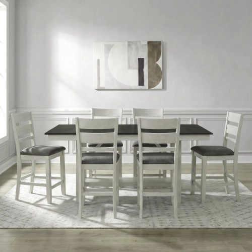 Brook Bay 7 Piece Gathering Height Dining Set in Textured White & Gray Wood