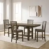 Brook Bay 5 Piece Gathering Dining Set in Sandstone Wood & Gray Linen
