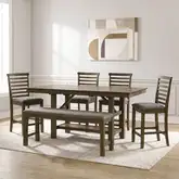 Brook Bay6 Piece Gathering Dining Set in Sandstone Wood & Gray Linen