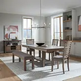 Brook Bay 6 Piece Trestle Dining Set in Sandstone Wood & Gray Linen