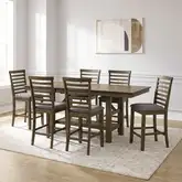 Brook Bay 7 Piece Gathering Dining Set in Sandstone Wood & Gray Linen