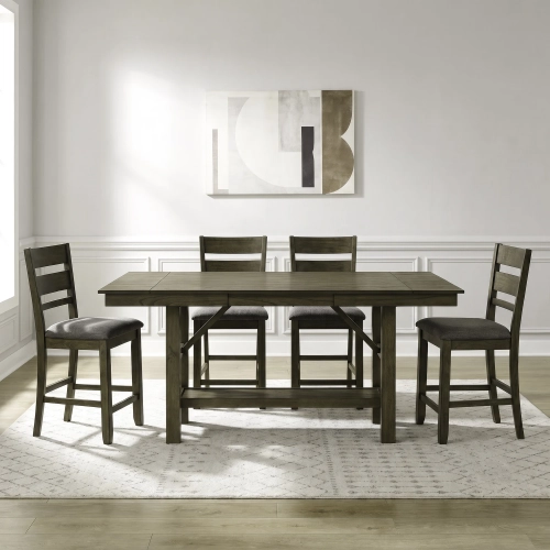 Brook Bay 5 Piece Gathering Dining Set in Sandstone Wood & Gray Linen