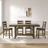 Brook Bay 5 Piece Gathering Dining Set in Sandstone Wood & Gray Linen