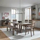 Brook Bay 6 Piece Trestle Dining Set in Sandstone Wood & Gray Linen