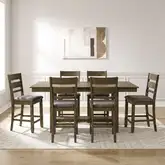 Brook Bay 7 Piece Gathering Dining Set in Sandstone Wood & Gray Linen