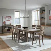 Brook Bay 7 Piece Trestle Dining Set in Sandstone Wood & Gray Linen