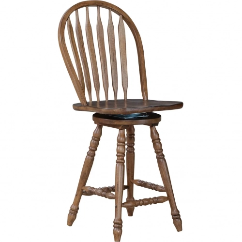Carolina Crossing Windsor Swivel Counter Stool Chair in Antique Wood (Set of 2)