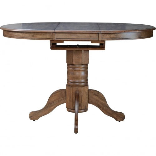 Carolina Crossing 57" Round Gathering Dining Table in Antique Brown Wood