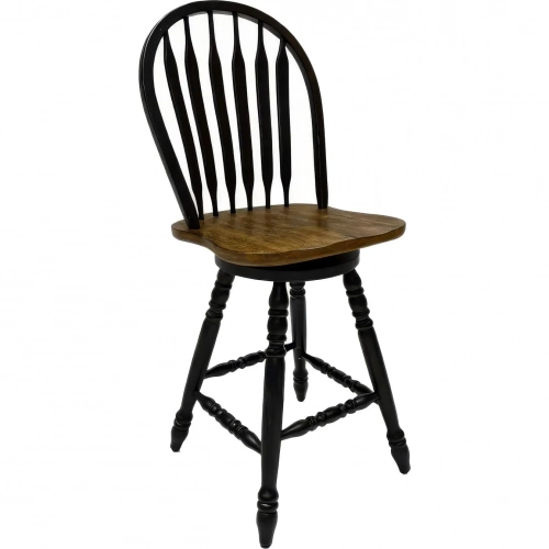 Carolina Crossing Windsor Swivel Counter Stool Chair in Black & Brown (Set of 2)