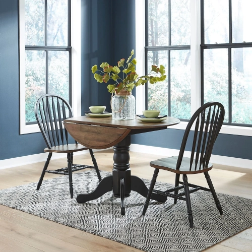 Carolina Crossing 3 Piece Drop Leaf Dining Set in Distressed Wood & Black