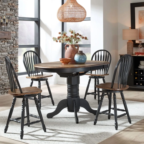 Carolina Crossing 5 Piece Gathering Height Dining Set in Black & Honey Wood