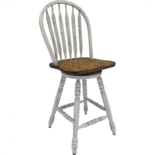 Carolina Crossing Windsor Swivel Counter Stool in Antique White & Wood (Set of 2)