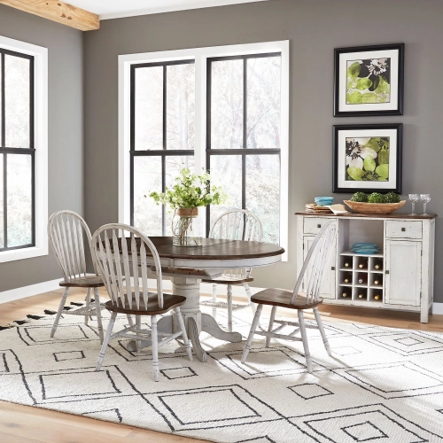 Carolina Crossing 5 Piece Pedestal Dining Set in Distressed Wood & White