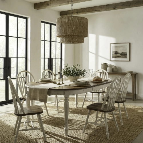 Carolina Crossing 7 Piece Dining Set in White & Antique Honey Wood