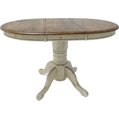 Carolina Crossing 57" Round Gathering Dining Table in Antique White & Wood