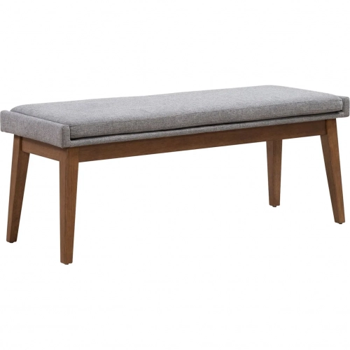 Space Savers Dining Bench in Satin Walnut Brown Wood & Gray Fabric