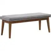 Space Savers Dining Bench in Satin Walnut Brown Wood & Gray Fabric