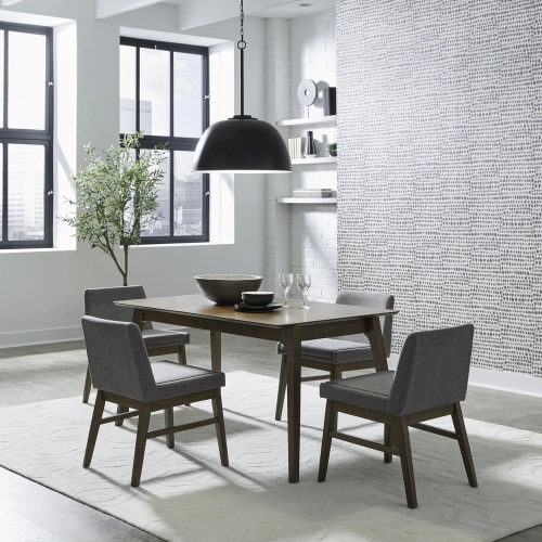 Space Savers 5-Piece Dining Set in Satin Walnut Wood & Gray Fabric