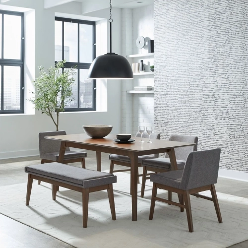 Space Savers 6-Piece Dining Set in Satin Walnut Wood & Gray Fabric
