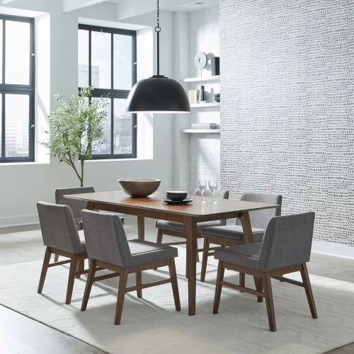 Space Savers 7-Piece Dining Set in Satin Walnut Wood & Gray Fabric