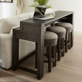 Lennox Hill 4 Piece Console Set in Bark Brown Wood & Granite Linen