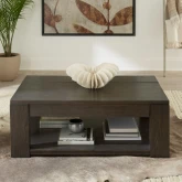 Lennox Hill Lift Top Coffee Cocktail Table in Bark Brown Finish Wood