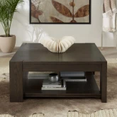 Lennox Hill Oversized Square Coffee Cocktail Table in Bark Brown Finish Wood