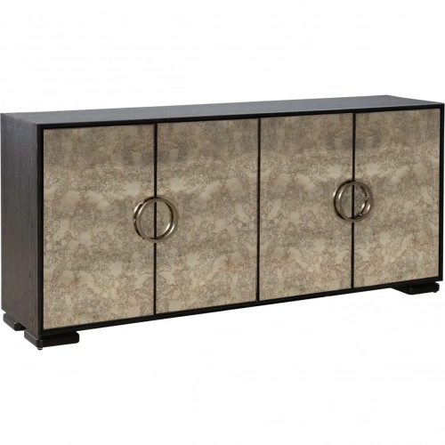 Barlowe 4 Door Accent Cabinet in Cappuccino Wood & Antique Mirror