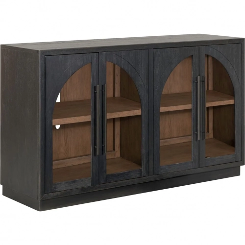 Archway 4 Door Accent Cabinet in Charcoal Black Wood