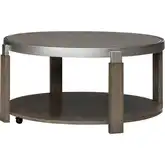 Sutton Round Coffee Cocktail Table in Polished Metal & Bleached Sand Wood