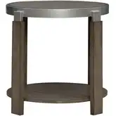 Sutton Round End Table in Polished Metal & Bleached Sand Wood
