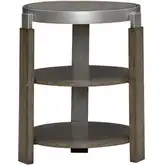 Sutton Round Chairside End Table in Polished Metal & Bleached Sand Wood