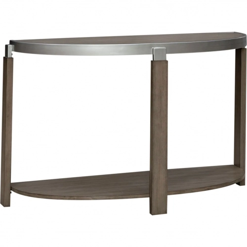Sutton Demilune Sofa Table in Polished Metal & Bleached Sand Wood