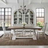 River Place 5 Piece Trestle Dining Set in Distressed White & Brown Wood
