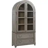 River Place Curio Cabinet in Distressed Gray & Brown Wood & Seed Glass