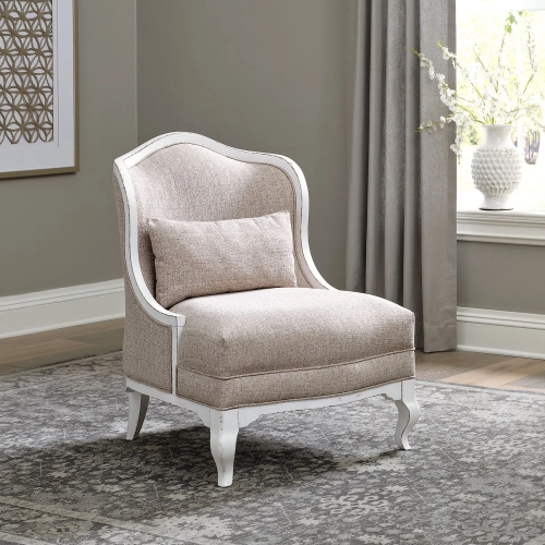 Magnolia Manor Accent Chair in Antique White Wood & Linen Fabric