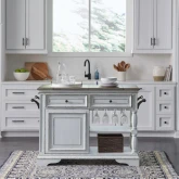 Magnolia Manor Bar in Antique White & Weathered Brown Wood
